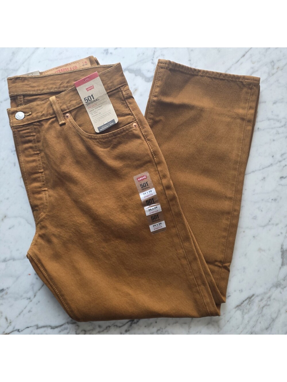 Levi’s 501 Original Brown Stretch Jeans Mens 34x29 NWT Tobacco
